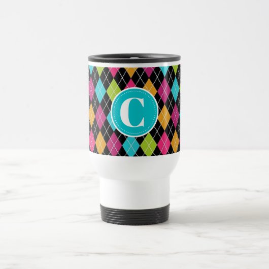 Colorful Argyle Pattern Personalized Travel Mug Reisbeker (Center)
