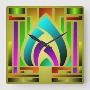 Colorful Art Deco Square Wall klok
