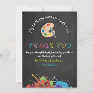 Colorful Art Party Ink Splash Chalkboard Birthday Bedankkaart