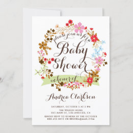 Colorful Autum Floral Wreator Herfst Baby shower Kaart