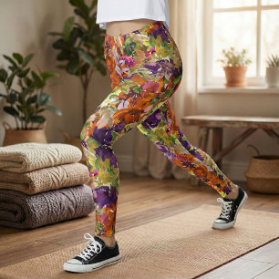 Colorful Autumn Herfst Floral Pattern Leggings
