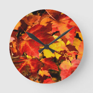 Colorful Autumn Leaves, goudrood oranje esdoorblad Ronde Klok