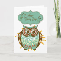 Colorful Autumn Owl Floral Happy Turkey Day Kaart