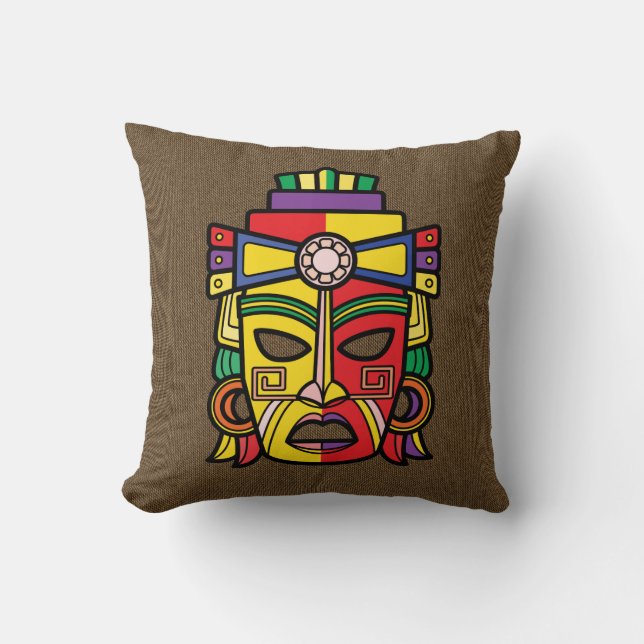 Colorful Aztec Inca Mayan Masker Kussen (Voorkant)
