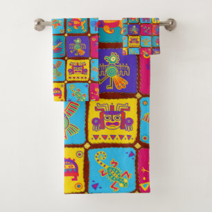 Colorful Aztec Mexican Animals 1 Bad Handdoek
