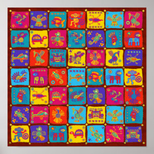Colorful Aztec Mexican Animals 1 Poster