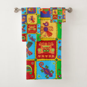 Colorful Aztec Mexican Animals Bad Handdoek
