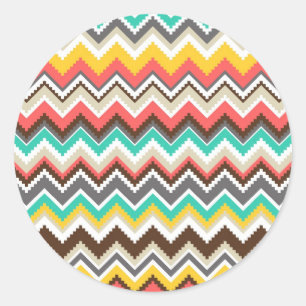 Colorful Aztec Tribal Chevron ZigZag Stripes Ronde Sticker