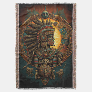 Colorful Aztec Warrior Blanket Deken
