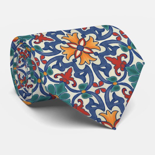 Colorful Azulejos Pattern Stropdas (Opgerold)