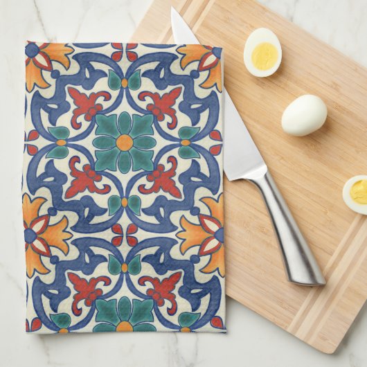 Colorful Azulejos Pattern Theedoek (Quarter Fold)