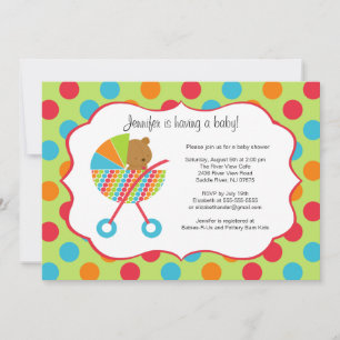 Colorful Baby Carriage Beer Baby shower Invitation Kaart