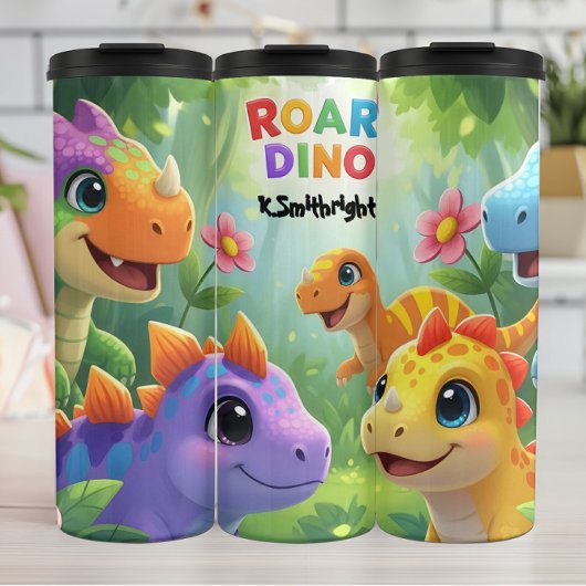 Colorful Baby Dinosaurs Roar Forest Thermosbeker