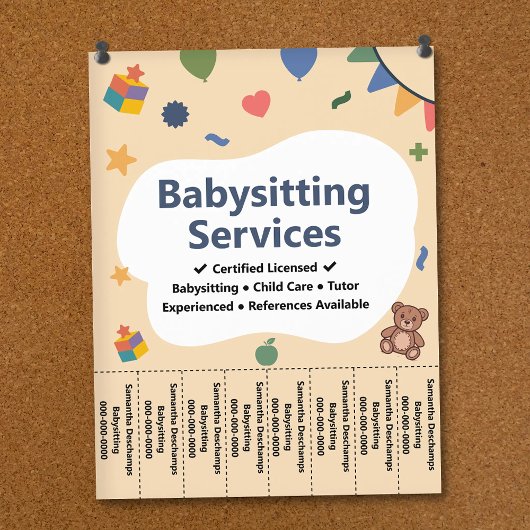 Colorful Babysitting Service Tear Off Strips Flyer