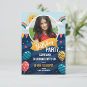 Colorful Balloon Blue Threadday Invitation Bedankkaart (Staand voorkant)