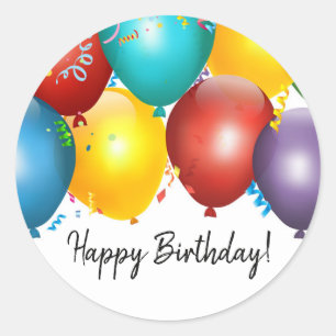 Colorful Balloons & Confetti Birthday Party Favor Ronde Sticker