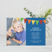 Colorful Banners Photo Birthday Invitation - Blue Kaart (Staand voorkant)
