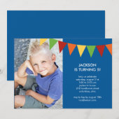 Colorful Banners Photo Birthday Invitation - Blue Kaart (Voorkant / Achterkant)