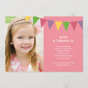 Colorful Banners Photo Birthday Invitation - Roze Kaart
