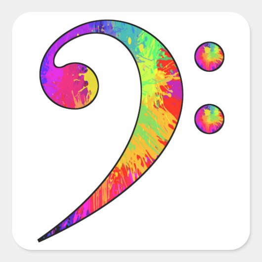 Colorful Bass Clef Vierkante Sticker (Voorkant)