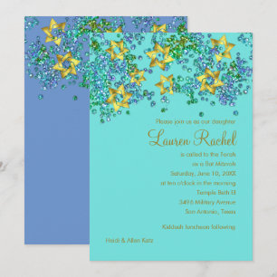 Colorful Bat Mitzvah Gold Star Confetti Kaart
