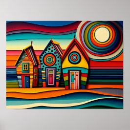 Colorful Beach Huts art Poster