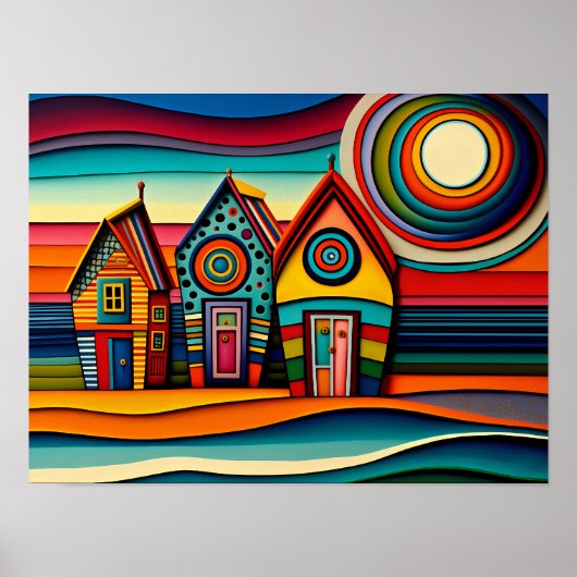 Colorful Beach Huts art Poster (Voorkant)