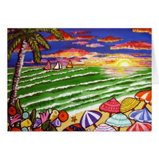 Colorful Beach Sunset Folk Art