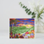 Colorful Beach Sunset Folk Art Briefkaart (Staand voorkant)