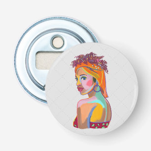 Colorful Beauful Girl Art Abstract Design Button Flesopener