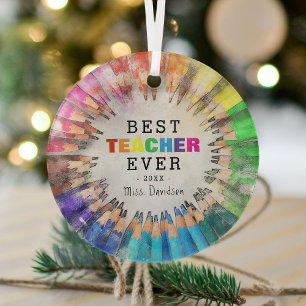 Colorful Best Teacher Ever Appreciation Kerstmis Glas Ornament