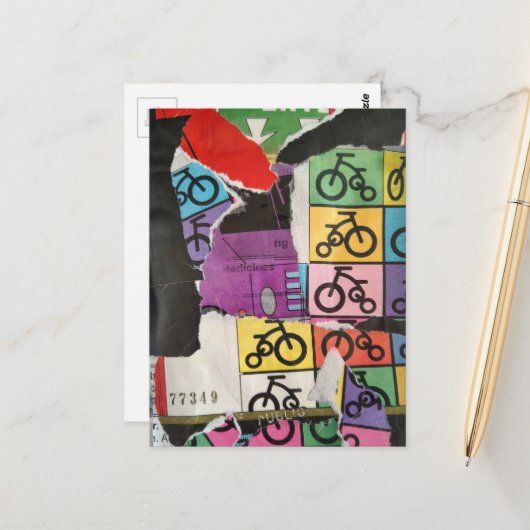 Colorful Bicycles mixed media collage Briefkaart (Voorkant / Achterkant in situ)