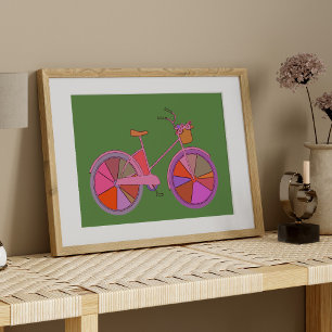Colorful  Bike met Flowers Illustratie Poster
