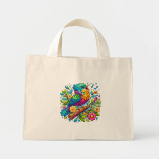Colorful Bird Design Mini Tote Bag
