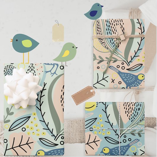 Colorful Birds Gift Wrap Inpakpapier Vel