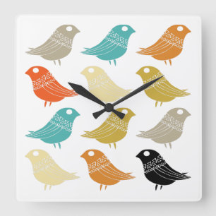 Colorful Birds mid-century Modern Kitchen Vierkante Klok