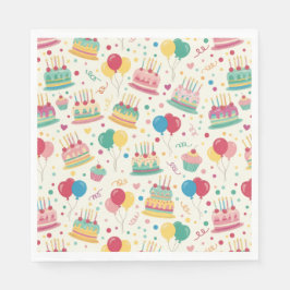 Colorful Birthday Cakes and Balloons Paper Napkins Servet