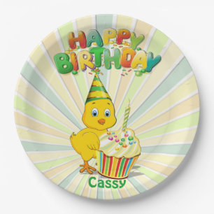 Colorful Birthday Chicken Cartoon Papieren Bordje