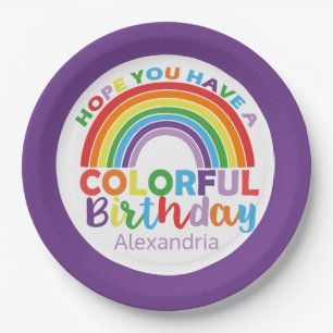 Colorful Birthday Rainbow Gepersonaliseerde Kinder Papieren Bordje