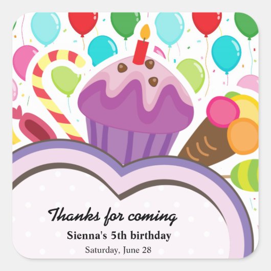 Colorful Birthday Vierkante Sticker (Voorkant)