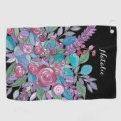 Colorful Black Floral Dames Golf Golfhanddoek (Horizontaal)