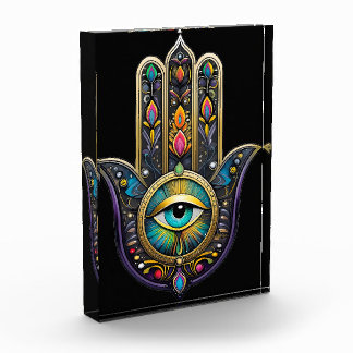 Colorful Black Gold Hamsa w/ Turquoise Third Eye Fotoblokken