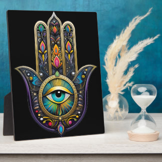 Colorful Black Gold Hamsa w/ Turquoise Third Eye Fotoplaat