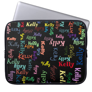 Colorful Black Monogramed First Name Fun Cute Laptop Sleeve