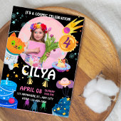 Colorful Black Space Thlethday Party Invitat Kaart