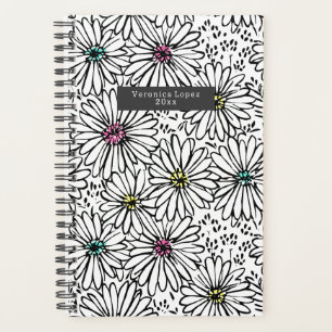 Colorful Black + White Daisies Pattern Planner
