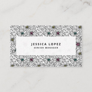 Colorful Black + White Daisy Pattern Professional Visitekaartje
