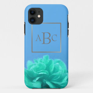 Colorful Blue Green Floral Custom Silver Initiaal iPhone 11 Hoesje