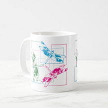Colorful Blue Green Roze Dragonflies Coffee Mok