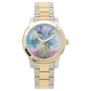 Colorful Blue Paars Pink Green Floral Art Horloge